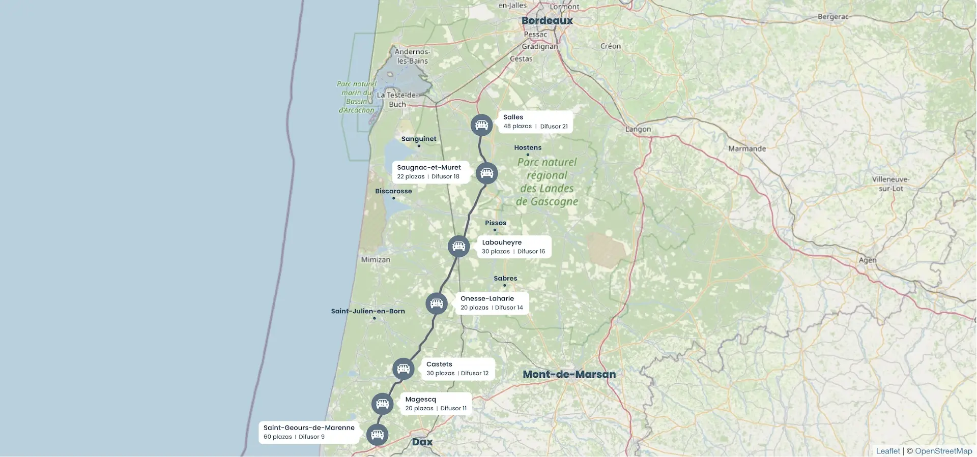 Carte détaillée de l'A63