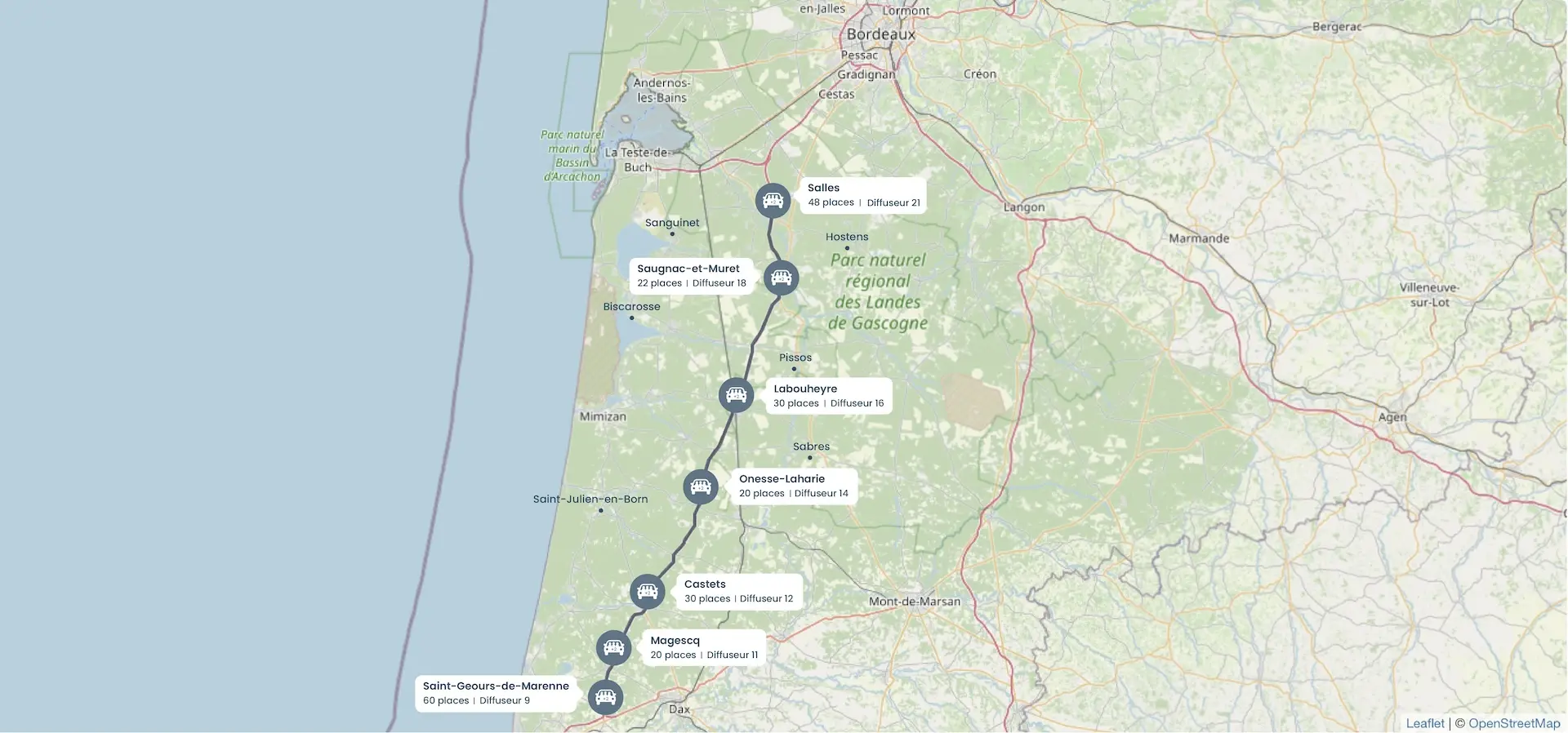 Carte détaillée de l'A63